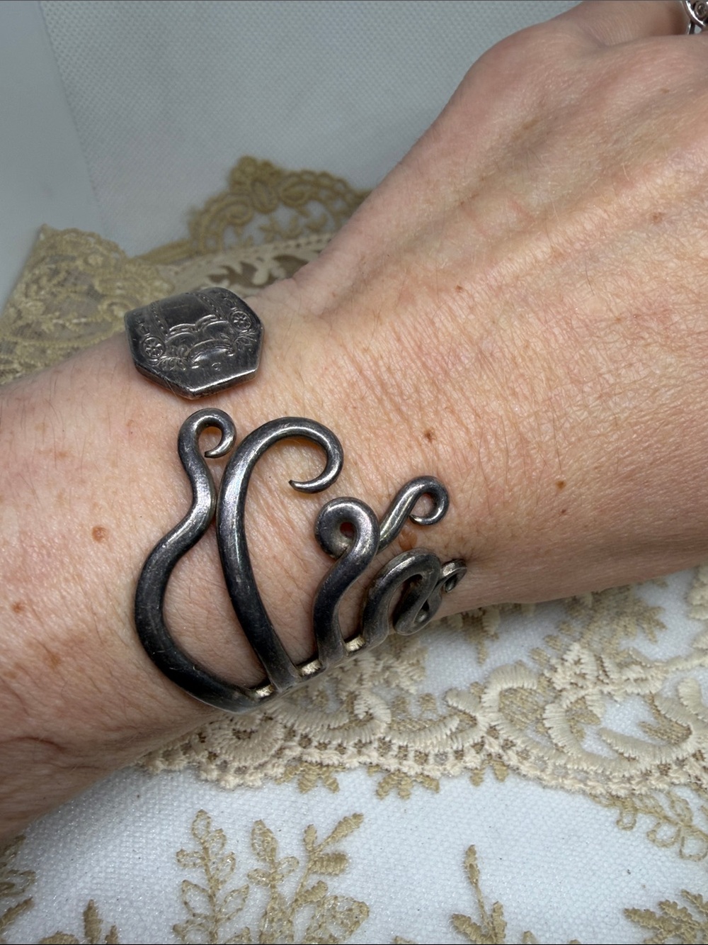 Vintage Rogers Bros Silverplate Flatware Cuff Bracelet Sculptural OOAK Vintage